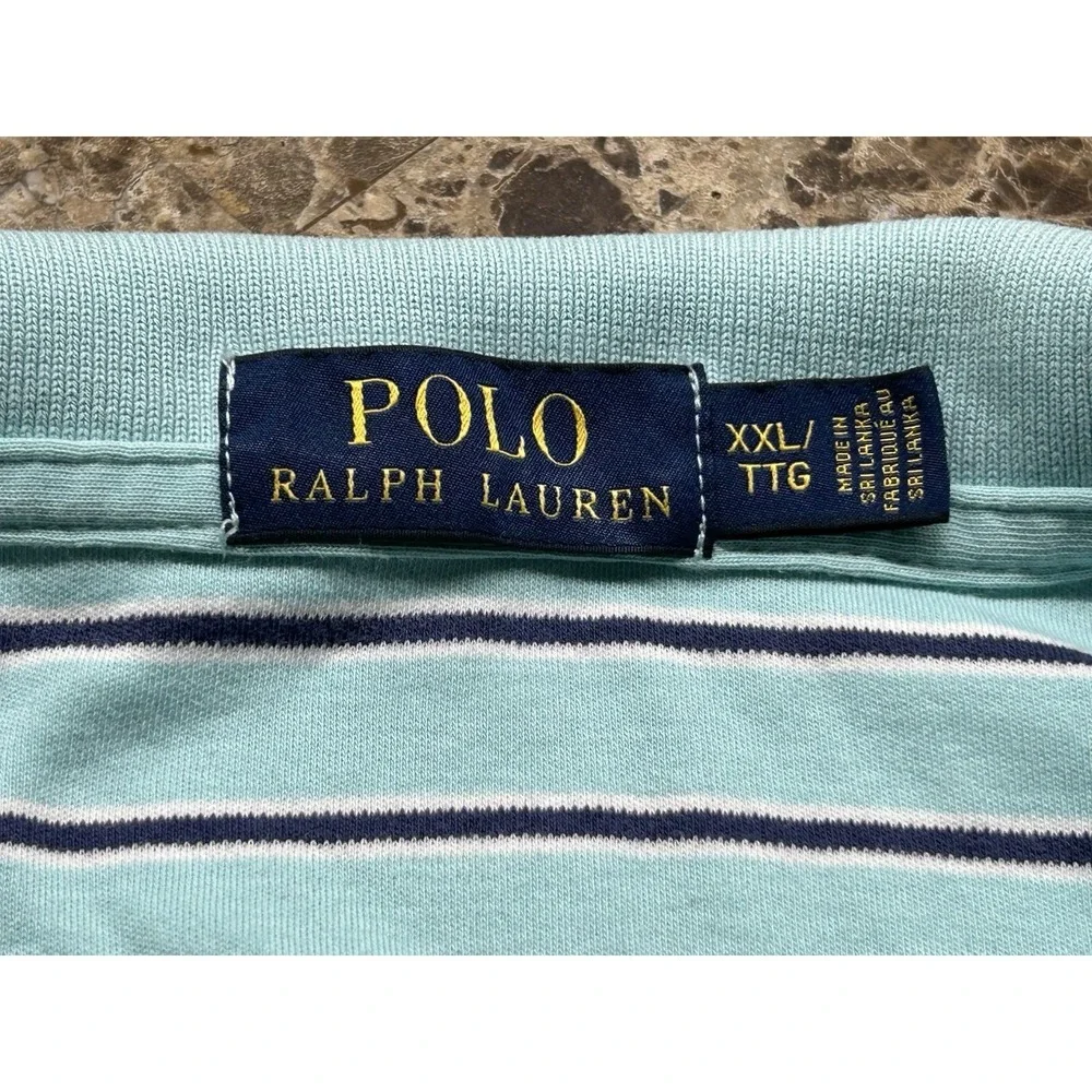 Polo Ralph Lauren Mens Polo Shirt XXL Mint Green Navy Striped Pink Pony Cotton